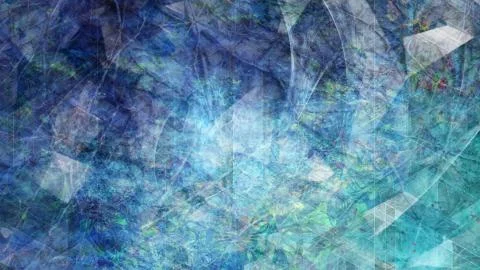 Geometric Blue Glass with Digital Data Particle Flow Stock Illustration