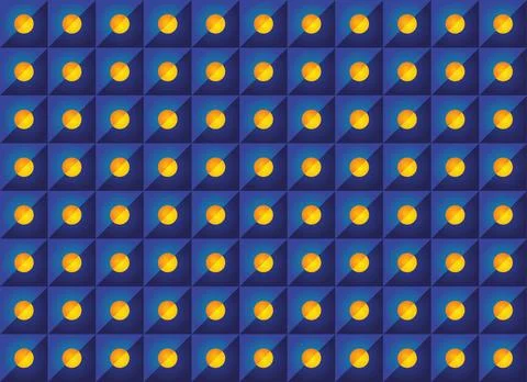 Geometric Blue Grid Pattern with Yellow Gradient Spheres Illustrazione stock