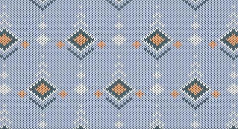 Geometric on blue knitted pattern, Festive Sweater Design. Seamless Knitted.. Stock Illustration