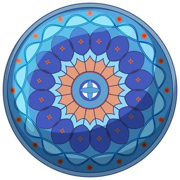 Geometric Blue Mandala with Middle Eastern Floral Motifs Stock Illustration