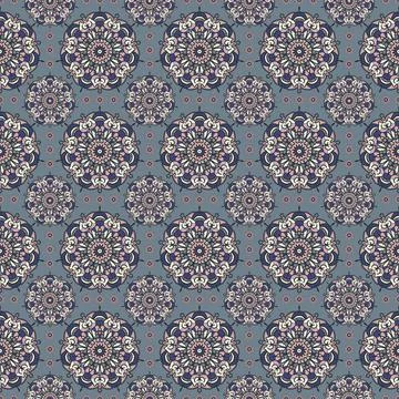 Geometric blue mandala seamless pattern Stock Illustration