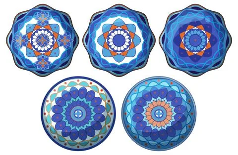 Geometric Blue Mandala Vector Set with Circular Patterns 库存插图