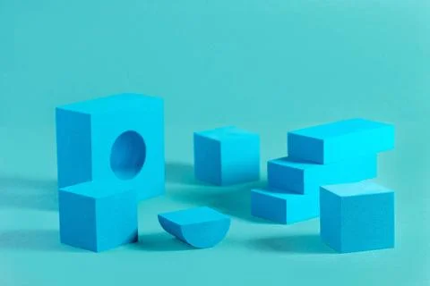 Geometric blue shapes. Empty square and rectangular catwalks are catwalks ... 库存照片