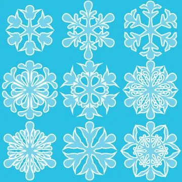 Geometric blue snowflakes set Stock Illustration