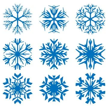 Geometric blue snowflakes set Stock Illustration