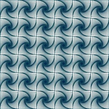 Geometric Blue Spiral Square Seamless Pattern Optical Art Background Stock Illustration