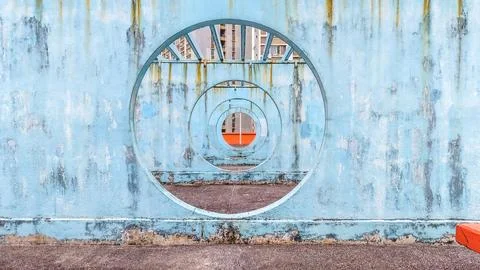 Geometric blue tunnel frames repeating circular patterns beautifully Feb 8 20 Stock Photos