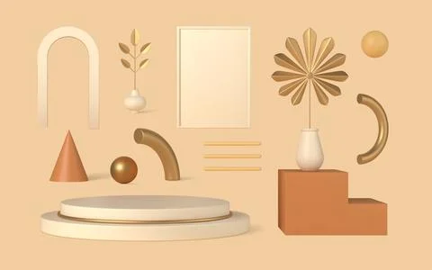 Geometric boho 3d design elements vector template set. Stock Illustration