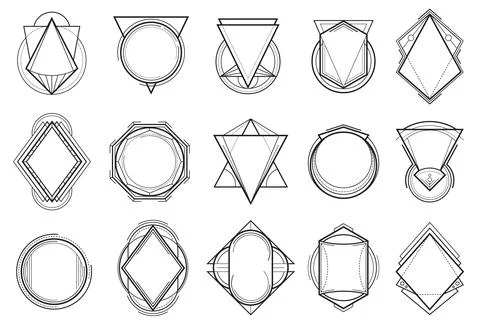Geometric boho tattoo, outline frames collection Stock Illustration