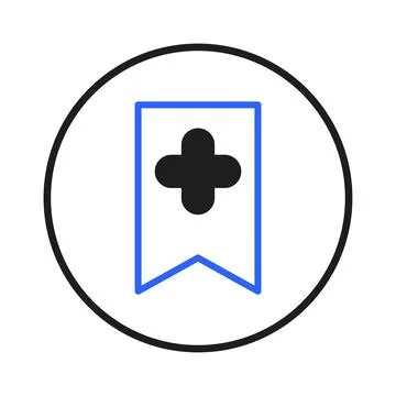 Geometric bookmark inside a circle featuring a distinctive cross adding a c.. Stock Illustration