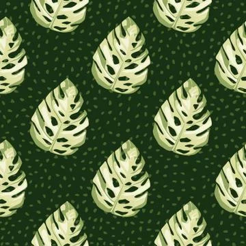 Geometric botanic seamless pattern with monstera leaves on dots background. F Illustrazione stock