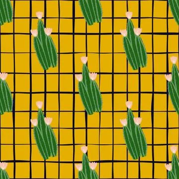 Geometric botanical exotic backdrop. Abstract cactus seamless pattern on stri Stock Illustration