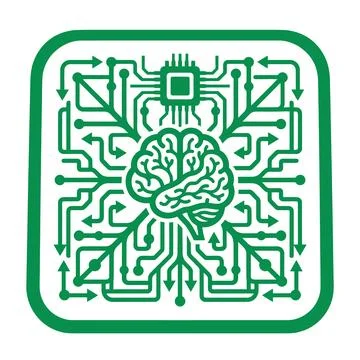 Geometric brain circuit board sign in green for neuroscience and data science Stock Illustration