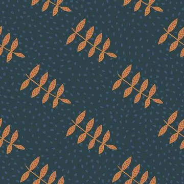 Geometric branch seamless pattern on dots background. Simple botanical backdr 스톡 일러스트