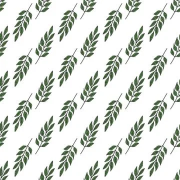 Geometric branches leaf seamless pattern. Hand drawn forest leaves wallpaper. イラスト素材