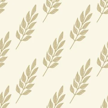 Geometric branches leaf seamless pattern. Hand drawn vintage leaves wallpaper Stock Illustration