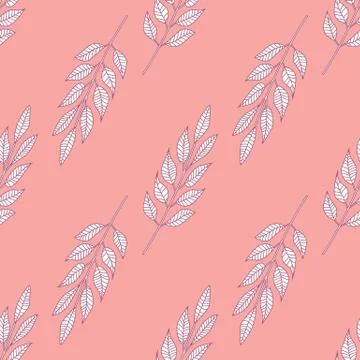 Geometric branches leaf seamless pattern. Hand drawn leaves wallpaper. Stock Illustration