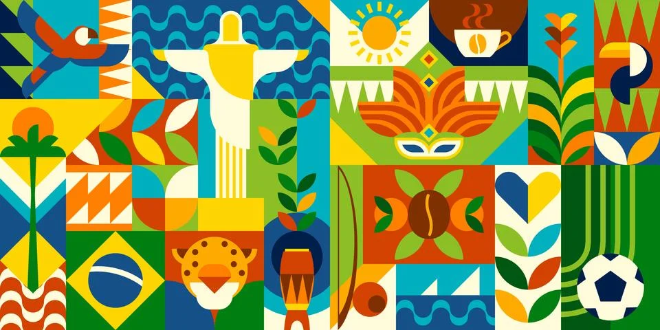 Geometric brazil pattern with national elements 스톡 일러스트