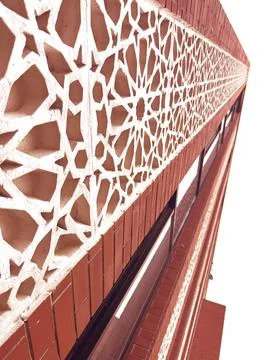 Geometric Brick Facade Pattern, Intricate Architectural Detail Stock Photos