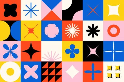 Geometric brutalism art pattern. Abstract simple bold forms, modern swiss Stock Illustration