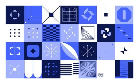Geometric brutalist pattern. Abstract geometry shapes, minimal deconstructed Stock Illustration