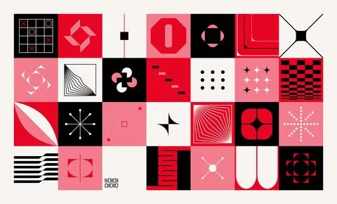 Geometric brutalist pattern. Abstract minimal geometry shapes, deconstructed Stock Illustration
