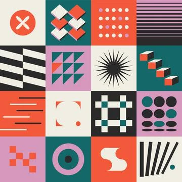 Geometric brutalist pattern. Simple primitive bold forms, minimalist blocks for Stock Illustration