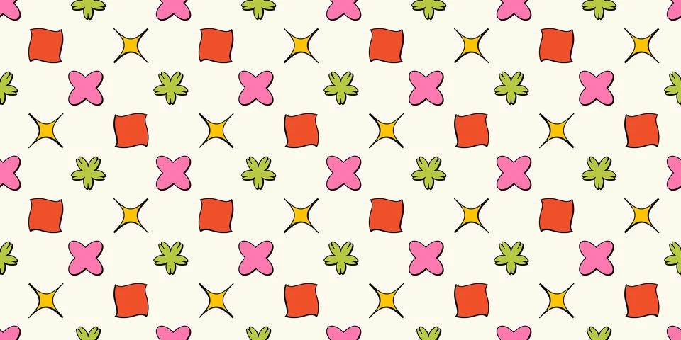 Geometric brutalist shapes seamless pattern. Brutal figure in trendy playfu.. Stock Illustration