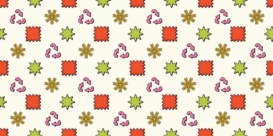 Geometric brutalist shapes seamless pattern. Brutal figure in trendy Y2k styl Stock Illustration
