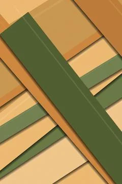 Geometric building facade with overlapping lines in olive and tan tones, sh.. Stock Illustration
