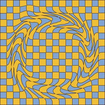 Geometric burst seamless pattern. Blue and yellow background with optical Stock Illustration