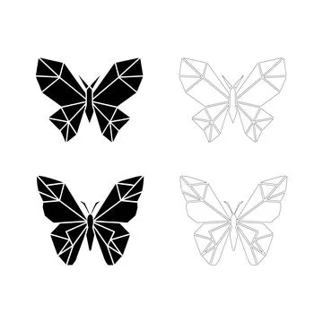 Geometric butterfly silhouette with angular wings, bold flat black design Stock Illustration
