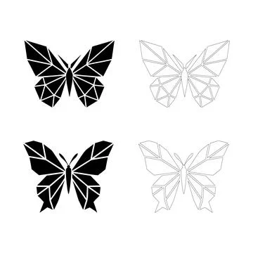 Geometric butterfly silhouette with sharp angular wings in clean bold flat .. Ilustración de archivo