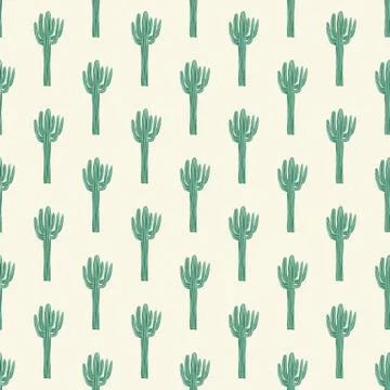 Geometric cactus seamless pattern. Cacti doodle wallpaper. Stock Illustration
