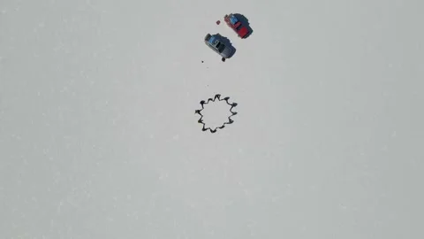 Geometric car layout captured from above on Uyuni salt flat in clean white 스톡 동영상 306566186