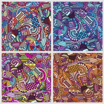 Geometric cartoon patterns set. Stock Illustration
