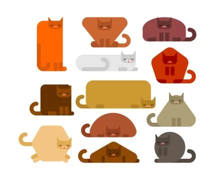 Geometric cat set. Square and round cats. Triangular and hexagonal pet. Penta Ilustração Stock
