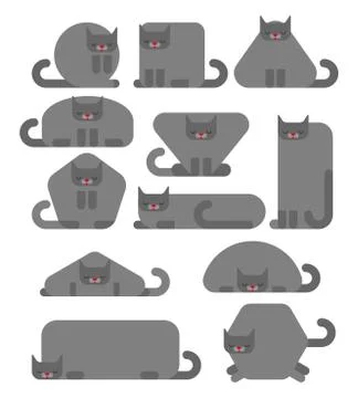 Geometric cat set. Square and round cats. Triangular and hexagonal pet. Penta Stock Illustration