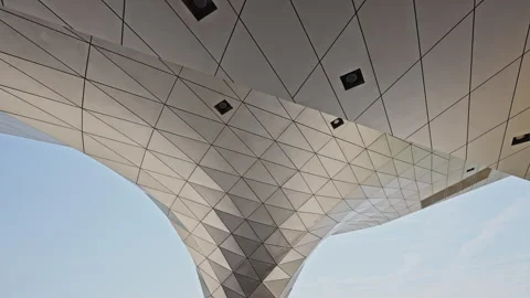 Geometric Ceiling Detail at Musée des Confluences – 30 April 2026 Stock Footage 334410779