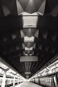 Geometric Ceiling at Train Station Stock Photos