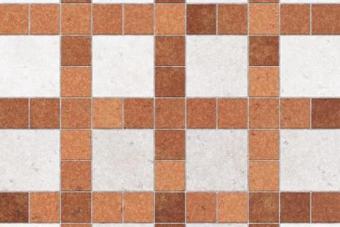 Geometric ceramic floor tiles pattern with orange and white squares for Stock Illustration