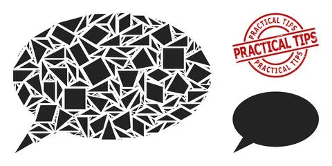 Geometric Chat Cloud Icon Mosaic and Grunge Practical Tips Stamp Stock Illustration
