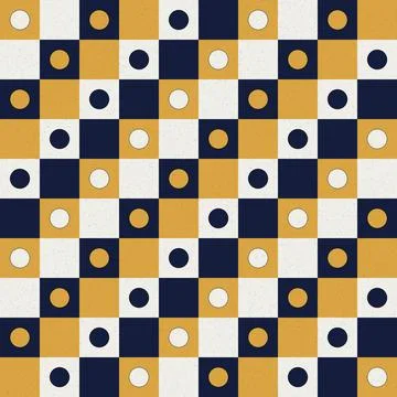 Geometric checkerboard pattern with alternating orange black squares and ci.. Stock Illustration