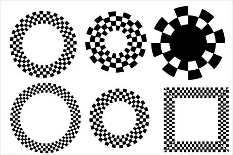 Geometric Checkered Pattern with Circles and Squares in Black and White Illustrazione stock