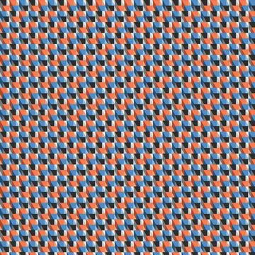 Geometric checkered pattern with orange blue black squares Stock Illustration