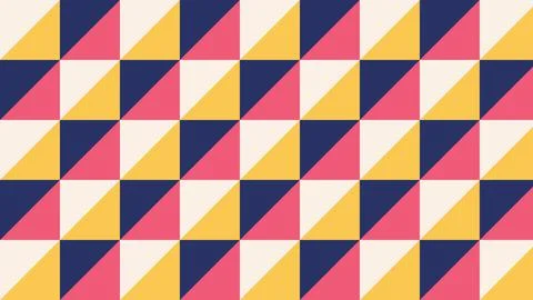 Geometric checkered pattern with pink yellow navy blue triangles on white b.. Stock Illustration