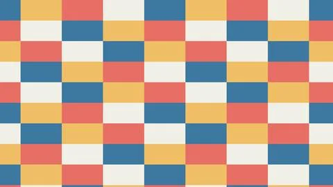 Geometric checkered pattern with red blue yellow white squares Stock Illustration