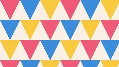 Geometric chevron pattern with pink blue yellow triangles on white background Stock Illustration