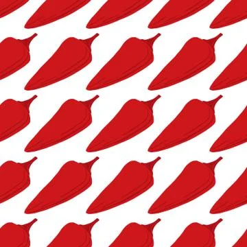 Geometric chili peppers seamless pattern on white background. Stock Illustration