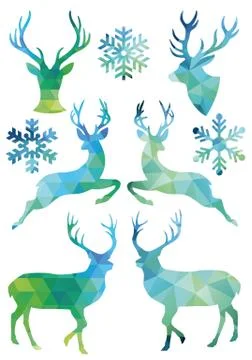 Geometric Christmas deer, vector set Stock Illustration